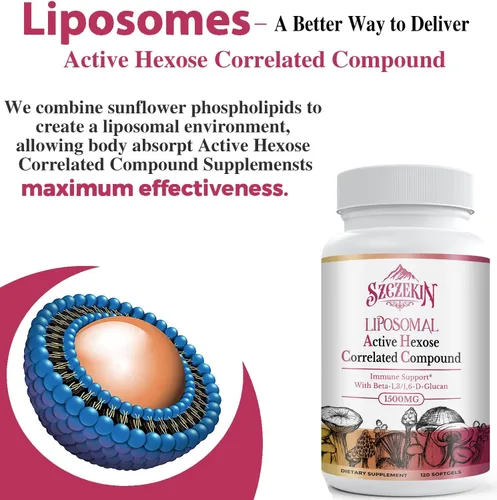 Miniatura 4 de Suplemento correlacionado de hexosa activa liposomal de 1500 mg, 120 geles blandos beta-glucanos con extracto de hongos naturales, sistema