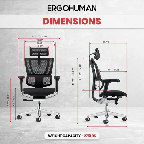 Miniatura 2 de Ergohuman Eurotech ME2ERG-XTREME - Silla de oficina de malla con respaldo alto con control de tensión de inclinación, bloqueo de inclinación, ángulo