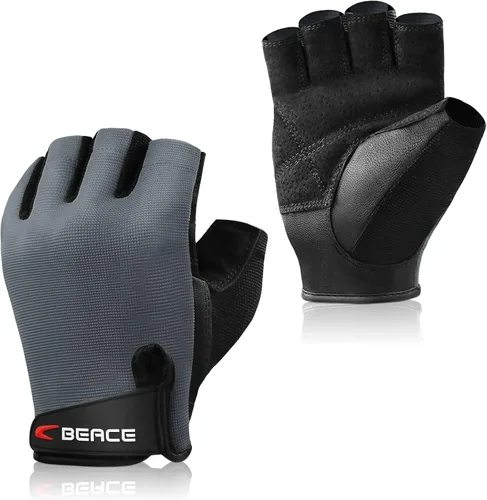 Miniatura 10 de Guantes de gimnasio BEACE para levantamiento de pesas, con palma de piel antideslizante para entrenamiento, fitness y culturismo para hombres
