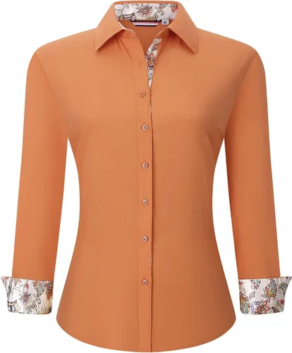 Miniatura 9 de WARHORSEE Blusas de vestir de manga larga con botones de algodón para mujer, blusas de trabajo elegantes de fácil cuidado, blusas casuales