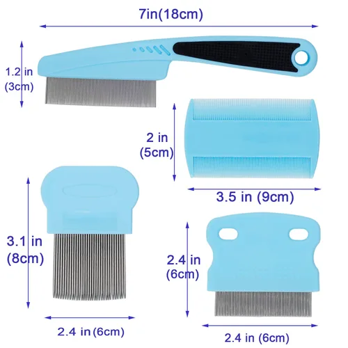 Miniatura 2 de Peine antipulgas 4 piezas verde jade con dientes de alta resistencia para eliminar manchas de lágrimas para mascotas, juego de aseo para perros