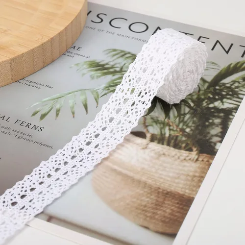 21 yardas de ribete de encaje de algodón blanco, cinta de encaje de ganchillo, ribete de encaje vintage, tela decorativa para costura, manualidades,