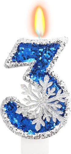 Miniatura 36 de Velas temáticas de cumpleaños de nieve congelada, vela de cumpleaños número 4 para suministros de fiesta, decoración de fiesta de cumpleaños Azul