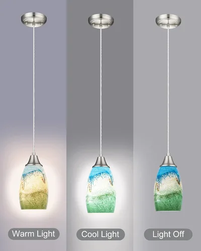 Miniatura 42 de karyfine Mini lámparas colgantes de vidrio artístico para isla de cocina, hechas a mano en color teja con vidrio dorado, iluminación colgante