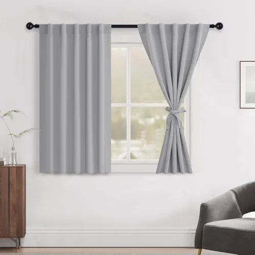 Miniatura 43 de Hiasan Cortinas opacas negras para dormitorio, cortinas opacas cortas de 45 pulgadas de largo, con aislamiento térmico, bolsillo para barra