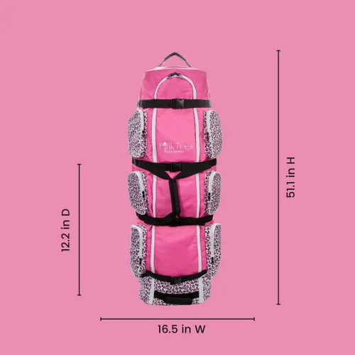 Miniatura 9 de Bolsa de golf para mujer con ruedas - Oxford 600D resistente, 6 bolsillos, ruedas ABS, aprobada por aerolíneas, rosa