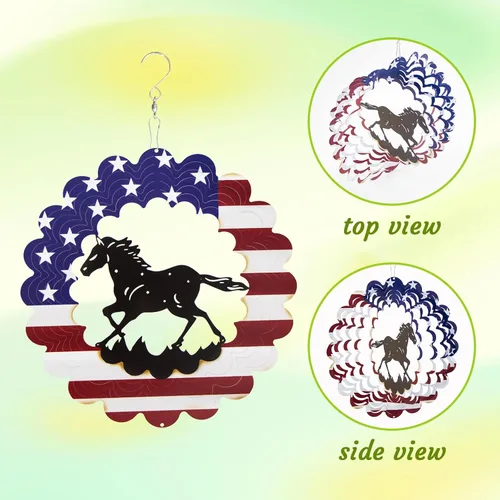 Miniatura 6 de Regalos de caballos para mujeres para Navidad, artículos de caballos con bandera estadounidense para hombres, molinetes de viento de metal