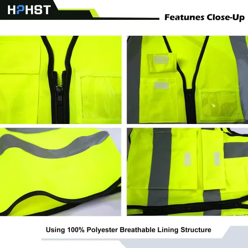 Miniatura 5 de 5 Pockets High Visibility Reflective Safety Vest,Zipper Front, Meets ANSI/ISEA Standards
