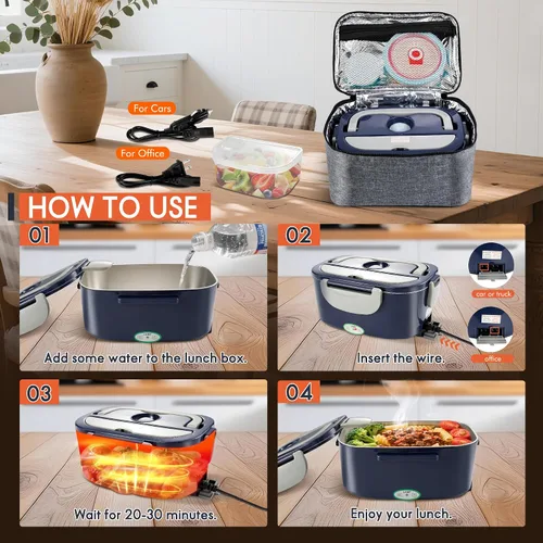 Miniatura 5 de AOSION Lonchera Eléctrica para Adultos, Lonchera Térmica 3 EN 1 con Contenedor de 1.5L, Lonchera Eléctrica Portátil de 80W, Calentador de Alimentos