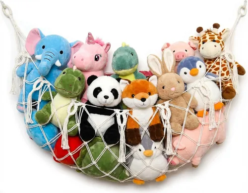 Miniatura 7 de Red grande para animales de peluche o hamaca para pared plana montada en la pared, hamaca de juguete de macramé hecha a mano, exhibición de felpa