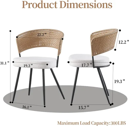 Miniatura 2 de Juego de 4 sillas de comedor de ratán con patas de metal, sillas de comedor modernas tapizadas para cocina, restaurante, comedor, color marrón