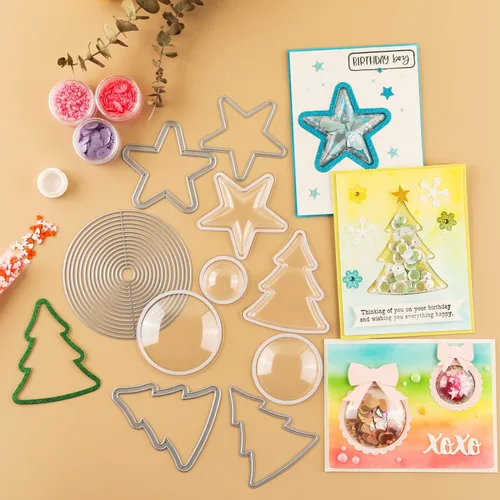 Miniatura 8 de Juego de 21 troqueles de círculo, estrella, árbol de Navidad para manualidades de papel, manualidades, troqueles de corte de metal, para 21