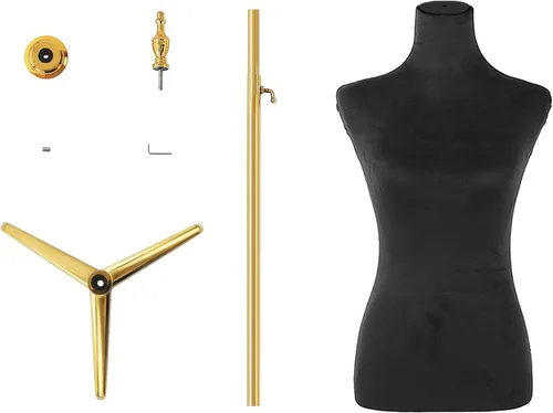 Miniatura 7 de Maniquí femenino cuerpo oro trípode soporte,Altura ajustable Maniqui para Ropa,Maniquí de forma de vestido