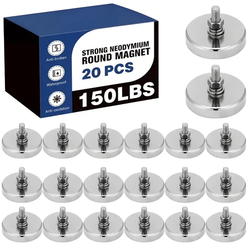 Miniatura 14 de Therwen Paquete de 10 Imán de 150 lb con Espárrago Roscado Macho M6 de Servicio Pesado Potentes Imanes Redondos de Neodimio con Tuerca y Arandela