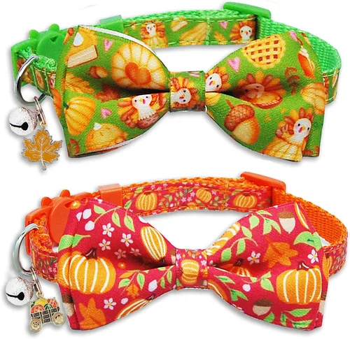 Miniatura 10 de Paquete de 2 collares navideños para gatos, collares festivos de Papá Noel y muñeco de nieve con campana y dije, ajustable, linda Navidad para niños