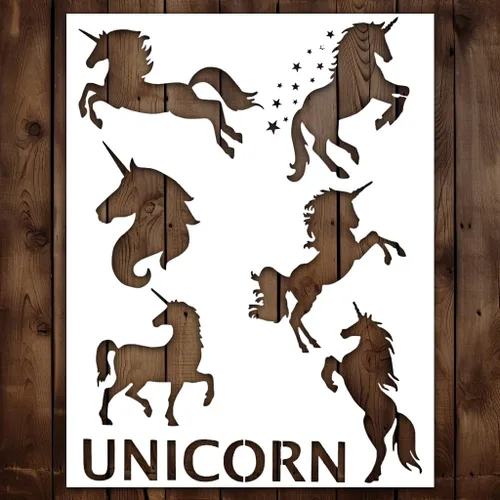 Plantilla de unicornio | Plantillas reutilizables de unicornio para niños y niños para pintar en madera, vidrio, pared, roca, tela, paredes, lienzo,