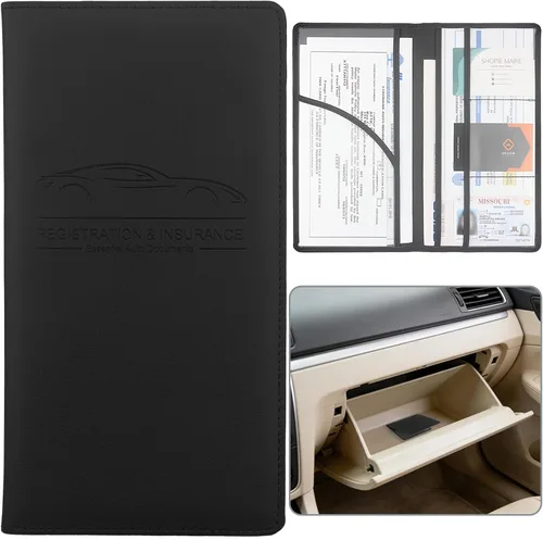 Miniatura 16 de Soporte para Registro y Seguro de Auto, Organizador de Guantera de Vehículo de Piel Sintética Premium - para Licencia de Conducir, Tarjetas y Negro