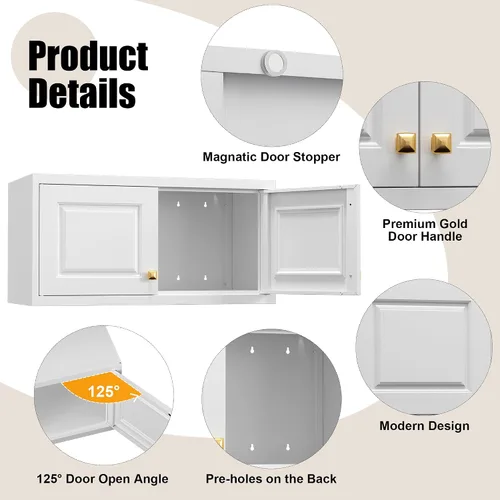 Miniatura 5 de Armario de almacenamiento de metal con puertas, gabinetes de almacenamiento de cocina pequeños, gabinete de pared blanco, gabinete de oficina