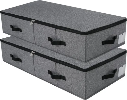 Miniatura 11 de 2 cajas de almacenamiento plegables debajo de la cama con forro de soporte de plástico, asas, tapa con cremallera, mantas, ropa y edredones