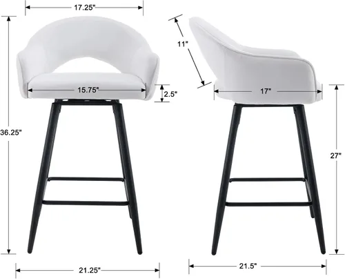 Miniatura 2 de DUOMAY Juego de 2 taburetes de bar giratorios, modernos taburetes de altura de mostrador de 26 pulgadas, silla de isla de cocina tapizada de Blanco
