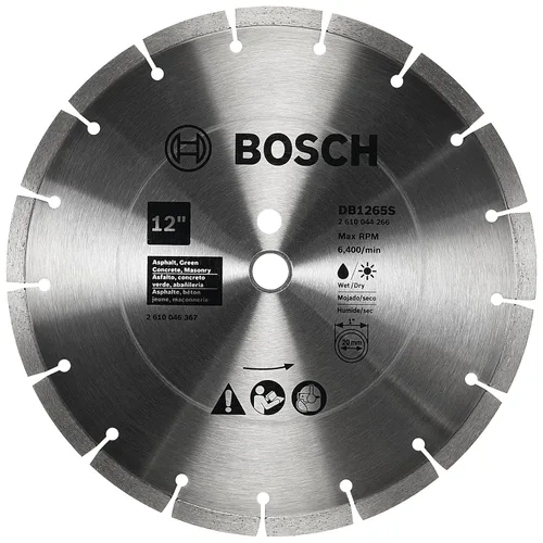 Miniatura 10 de BOSCH DB1241S Hoja de diamante de borde segmentado estándar de 12 pulgadas con eje de 1 pulgada para aplicaciones universales de corte tosco
