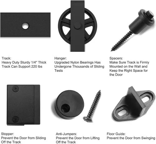 Miniatura 7 de SMARTSTANDARD Kit de herrajes para puerta corrediza de granero de alta resistencia de 6 pies, 4 pies a 18 pies, negro, suave y silencioso, simple