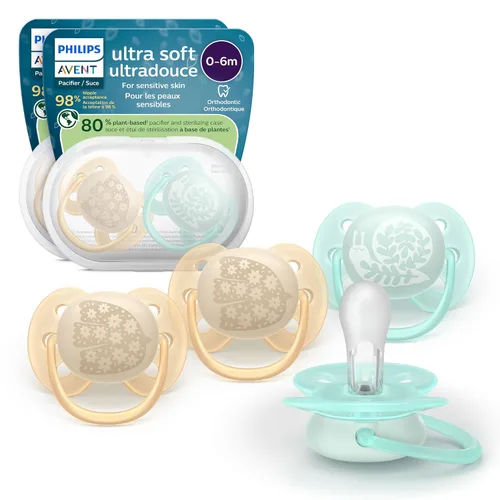 Philips Avent Chupetes ultrasuaves – Diseño ortodóntico, para bebés de 0 a 6 meses, escudo flexible, pezón simétrico de silicona, sin BPA, 2