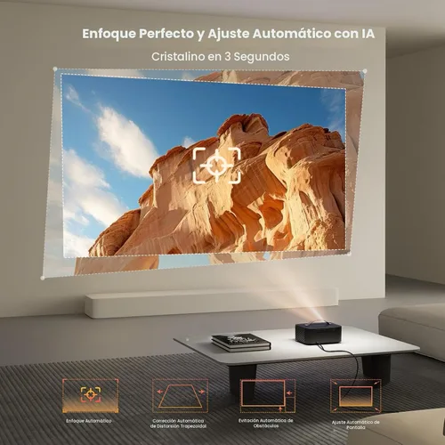 Miniatura 6 de Proyector para exteriores 4K con WiFi y Bluetooth: [3000 brillo/50W DoIby/aplicaciones integradas] Proyector portátil Smart OS 2.0 y enfoque negro