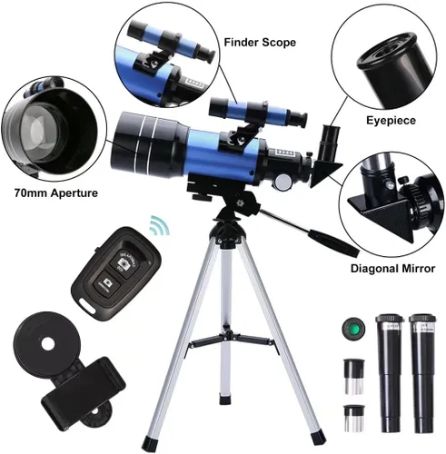 Miniatura 2 de Telescopio para adultos y niños, 70mm de apertura (15X-150X) telescopios refractores portátiles para principiantes de astronomía, telescopio