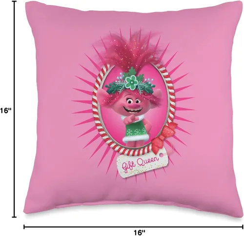 Miniatura 4 de DreamWorks Trolls Trolls-Holiday in Harmony: Gift Queen - Almohada de retrato, 16.0 x 16.0 in, multicolor
