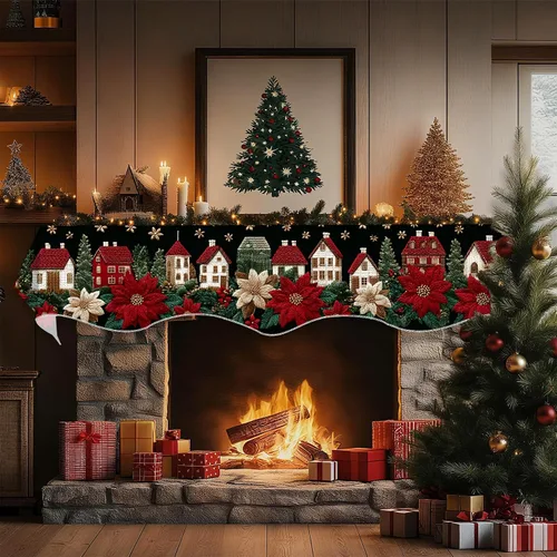 Miniatura 2 de BVBOX Bufanda Decorativa para Repisa de Chimenea Navideña, Cubierta Corredor para Repisa de Chimenea de Navidad e Invierno