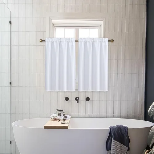 Miniatura 2 de Home Queen Cortina blanca para ventana de baño, resistente al agua, con textura de gofre, de medio nivel, para cocina, cafetería, 28 pulgadas