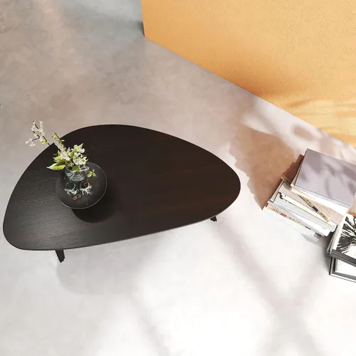 Miniatura 7 de Manora Mesa de Café Moderna y Simple de Madera con Patas de Metal Negro, Mesa de Té Ovalada para Sala de Estar u Oficina, Mesa Central Compacta
