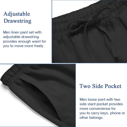 Miniatura 5 de COOFANDY Conjunto de 2 piezas de lino para hombre, conjunto de camisa y pantalón con botones para la playa