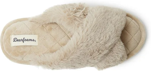 Miniatura 4 de Dearfoams Jessica - Pantuflas de piel sintética con banda cruzada para mujer