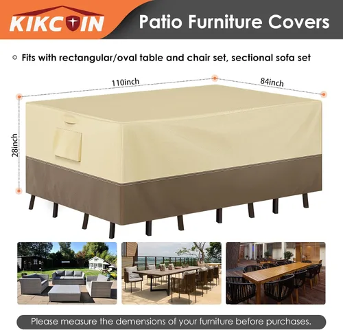 Miniatura 3 de Fundas impermeables para muebles de patio para mesa y sillas, juego de muebles de exterior, antidecoloración, resistente al desgarro/agua, 110