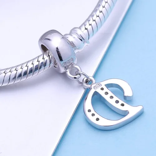 Miniatura 19 de ABUN Abalorio de plata de ley 925 con letra A a la Z, espaciador de inicial, con circonita cúbica transparete colgante, auténtica, para pulseras