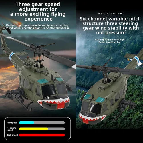 Miniatura 6 de Helicóptero de control remoto UH-1 de 12.402 in para adultos Expert 6CH C032 Mantener la altitud Motor sin escobillas Posicionamiento de flujo