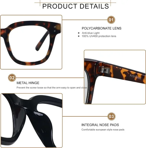 Miniatura 2 de ANDWOOD Lentes de bloqueo de luz azul para mujer, pantalla de computadora, bloqueador de luz azul de gran tamaño para cabezas grandes, antifatiga