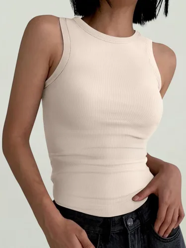Miniatura 2 de ANRABESS Camiseta sin mangas de cuello alto para mujer, a la moda, casual, básica, ajustada, acanalada, espalda cruzada