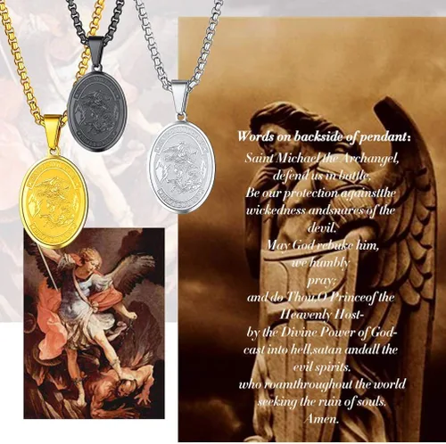 Miniatura 2 de Prosteel. - Collar con dije y cadena de San Miguel Arcángel, joyería religiosa católica.
