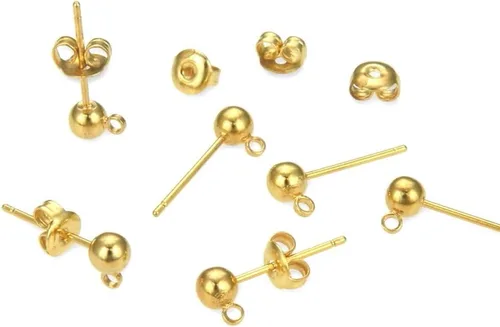 Miniatura 10 de Adabele 40 aretes hipoalergénicos de 0.157 in, anillo cerrado de bola de 0.157 in, 40 piezas en la parte trasera de tuerca chapada en oro amarillo