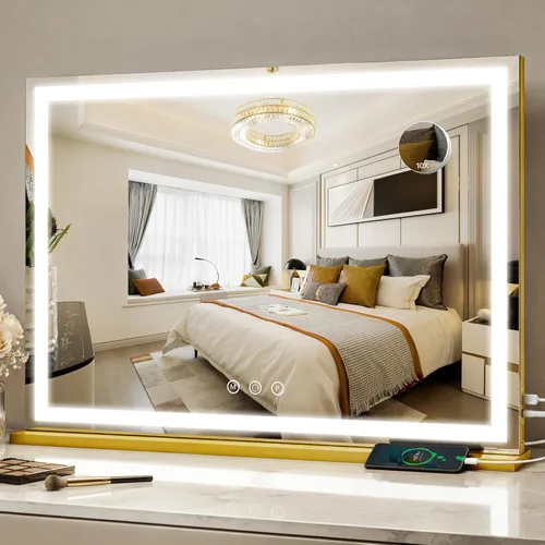 Miniatura 16 de FENNIO Espejo de tocador de 23 x 18 pulgadas con luces, espejo de maquillaje LED, espejo Hollywood con 3 modos de color y brillo ajustable, espejo