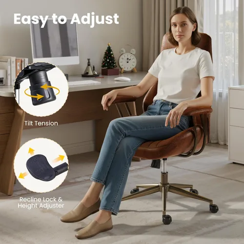 Miniatura 5 de Silla de escritorio de oficina en casa, silla de oficina moderna de mediados de siglo con soporte lumbar ajustable, silla ejecutiva de altura Marrón