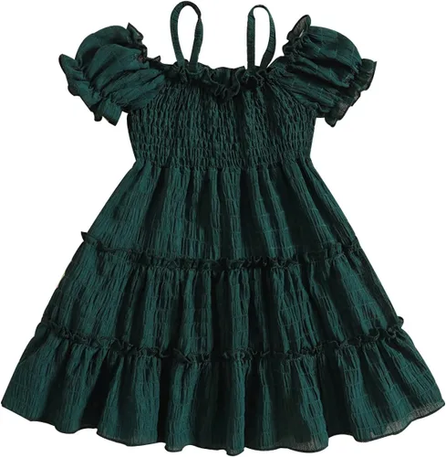 BemeyourBBs Vestido de verano para niña pequeña, manga corta, volantes, plisado, vestido de playa para niña pequeña