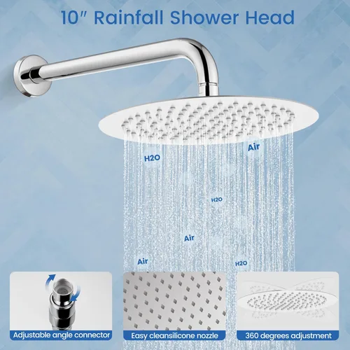 Miniatura 7 de Airuida Sistema de ducha con boquilla de bañera, cabezal de ducha redondo de 10 pulgadas con 2 funciones, ducha de mano, montaje en pared, juego
