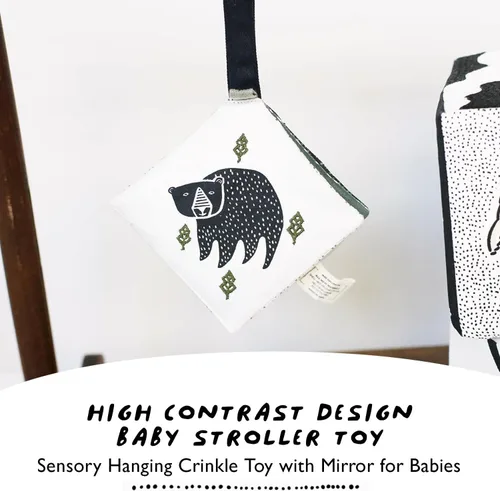 Miniatura 2 de Wee Gallery Woodland Animals Crinkle Pages - Juguete para cochecito de bebé, juguete sensorial colgante arrugado con espejo para bebés, arte animal