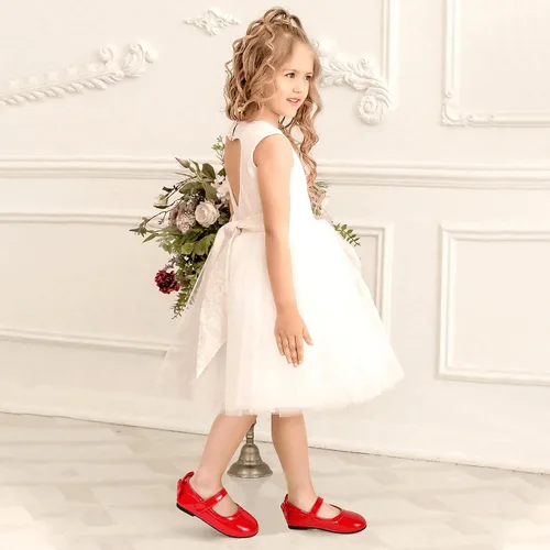 Miniatura 2 de PANDANINJIA Zapatos planos de ballet Mary Jane para niña pequeña, con lazo y flores, para boda, fiesta, bailarina