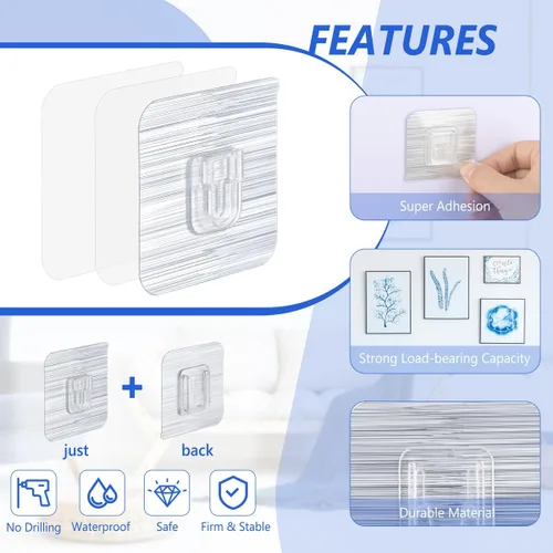 Miniatura 3 de 30 ganchos adhesivos de pared de doble cara, 15 libras máximo, resistentes, limpios e impermeables para baño, cocina, colgar cuadros
