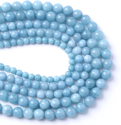 Miniatura 2 de Cuentas sueltas de jade azul aguamarina de 8 mm, 46 piezas para hacer pulseras y collares de bricolaje Jade aguamarina